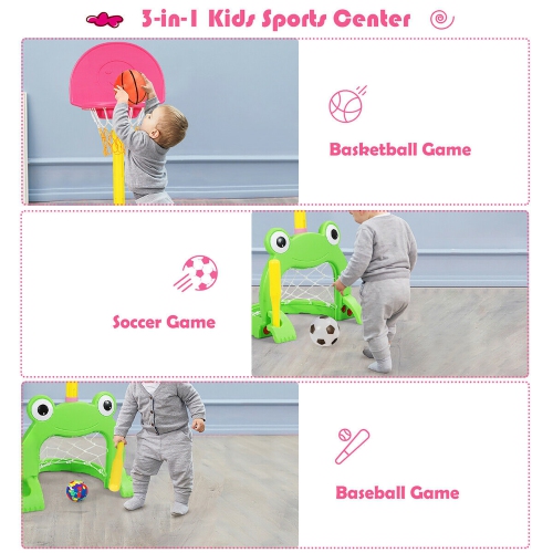 Costway 3-in-1 Kids Basketball Hoop Set Adjustable Sports Activity Center w/Balls