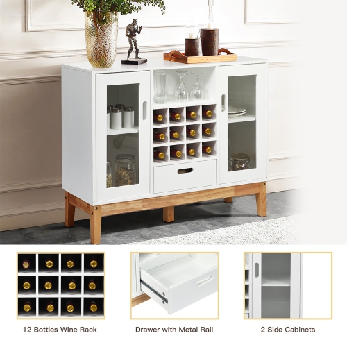 Costway Wood Wine Storage Cabinet w/ Wine Rack & Drawer