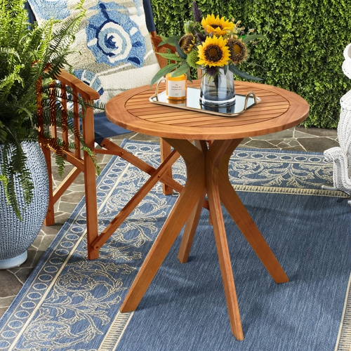 COSTWAY  27" Outdoor Round Table Solid Wood Coffee Side Bistro Table