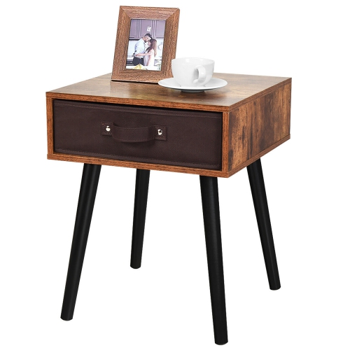 Costway Set of 2 Mid-Century Accent Bedside Table W/ Drawer Rustic Brown
