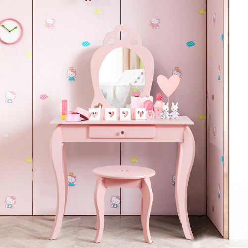 Ensemble coiffeuse pour enfants avec coiffeuse et coiffeuse pour maquillage princesse avec miroir de Costway