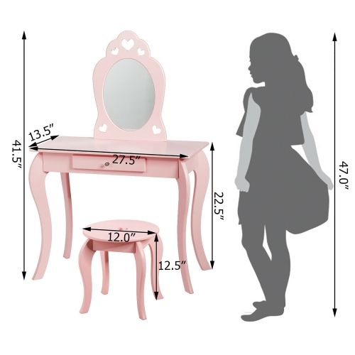 Ensemble coiffeuse pour enfants avec coiffeuse et coiffeuse pour maquillage princesse avec miroir de Costway