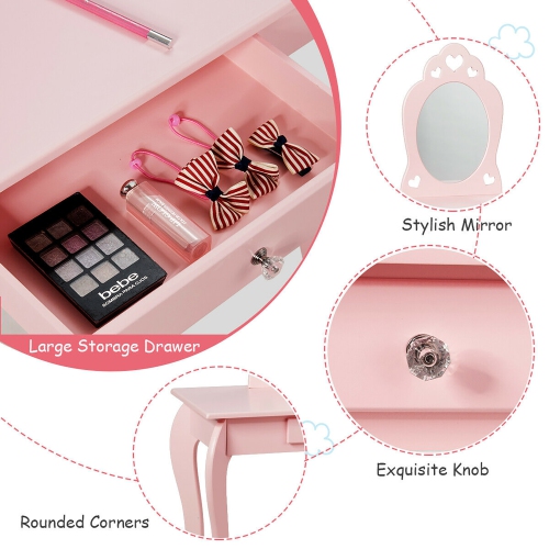Ensemble coiffeuse pour enfants avec coiffeuse et coiffeuse pour maquillage princesse avec miroir de Costway