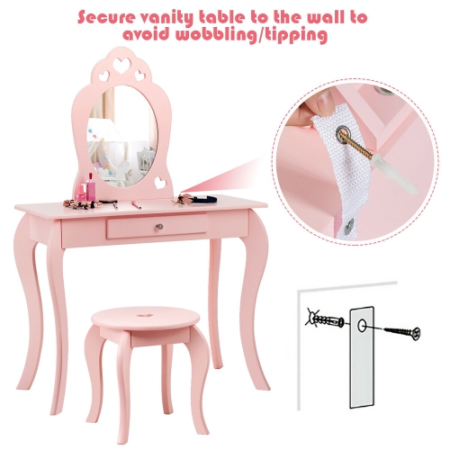 Ensemble coiffeuse pour enfants avec coiffeuse et coiffeuse pour maquillage princesse avec miroir de Costway