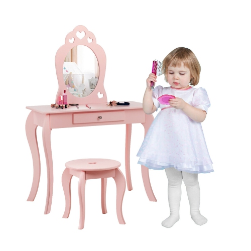 Ensemble coiffeuse pour enfants avec coiffeuse et coiffeuse pour maquillage princesse avec miroir de Costway