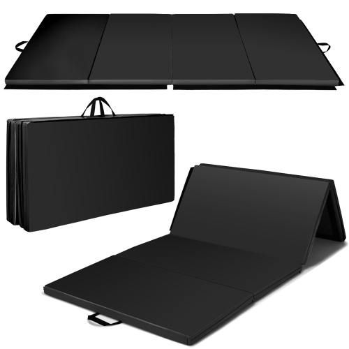 Costway 4' x 8' x 2'' Foldable Gymnastics Mat Four Panels Gym Mat with PU Leather and EPE Foam