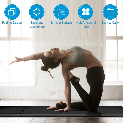 Tapis d'activité pliable à quatre panneaux de gymnastique de 4 x 8 x 2 po de Costway avec cuir de polyuréthane et mousse EPE