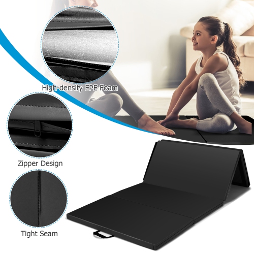Tapis d'activité pliable à quatre panneaux de gymnastique de 4 x 8 x 2 po de Costway avec cuir de polyuréthane et mousse EPE