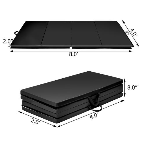 Tapis d'activité pliable à quatre panneaux de gymnastique de 4 x 8 x 2 po de Costway avec cuir de polyuréthane et mousse EPE