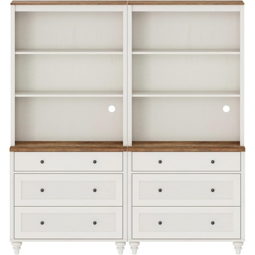 FITUEYES – Commode blanche avec 3 tiroirs, ensemble de 2, grande bibliothèque avec 3 tablettes à livres ouverts pour le salon, chambre à coucher,