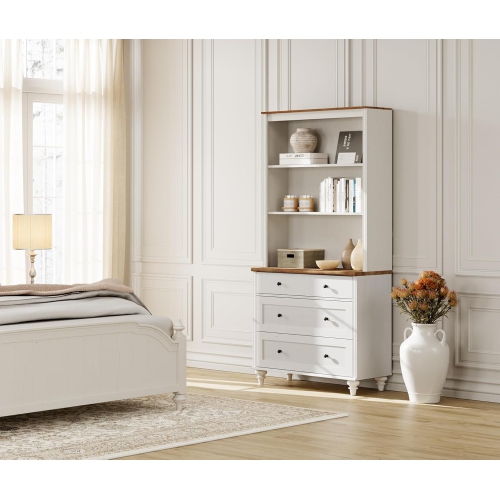 FITUEYES – Commode blanche avec 3 tiroirs, grande étagère avec 3 tablettes à livres ouvertes pour le salon; cuisine de bureau à domicile; 72 po