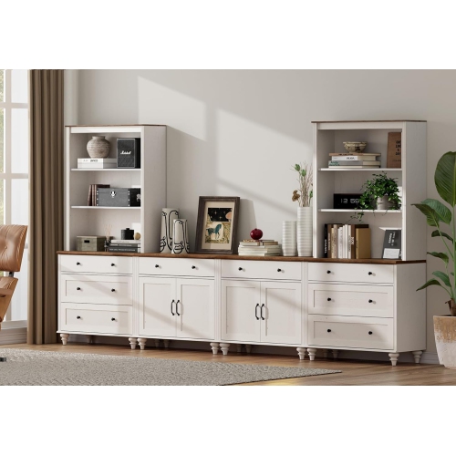 WAMPAT Entertainment Center with Bookshelves for TVs up to 75",Farmhouse Wall Unit TV Stand with Doors&Drawers for Living Room, Bedroom&Home