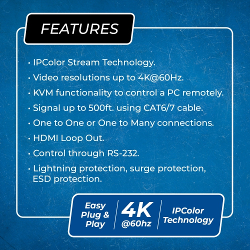 OREI 4K Over IP KVM Extender Up To 500 Feet- With RS-232