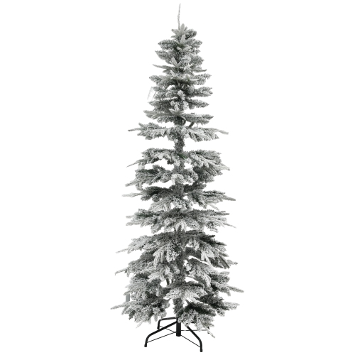 HOMCOM  6Ft Tall Pencil Christmas Tree, Artificial Flocked Xmas Tree With 600 Branch Tips, Auto Open, Steel Base, for Home Office Holiday Décor