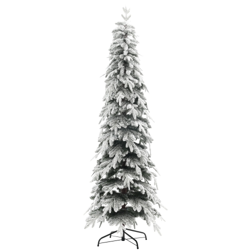HOMCOM  7Ft Tall Pencil Christmas Tree, Artificial Flocked Xmas Tree With 800 Branch Tips, Auto Open, Steel Base, for Home Office Holiday Décor