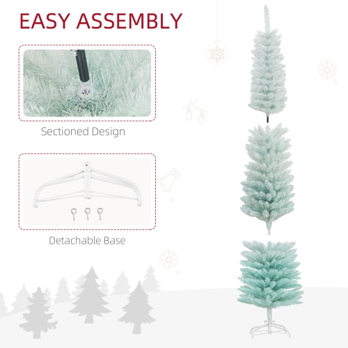 HOMCOM 7' Pencil Christmas Tree, Slim Artificial Xmas Tree with Realistic Branches, Metal Stand, Gradient Blue