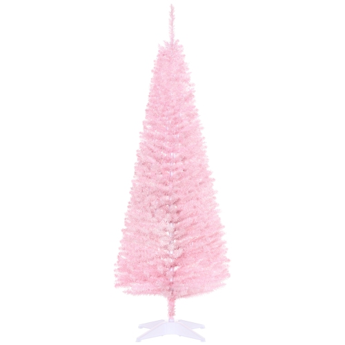 HOMCOM 5' Pencil Christmas Tree, Slim Artificial Xmas Tree with Realistic Branches, Sturdy Stand, Pink