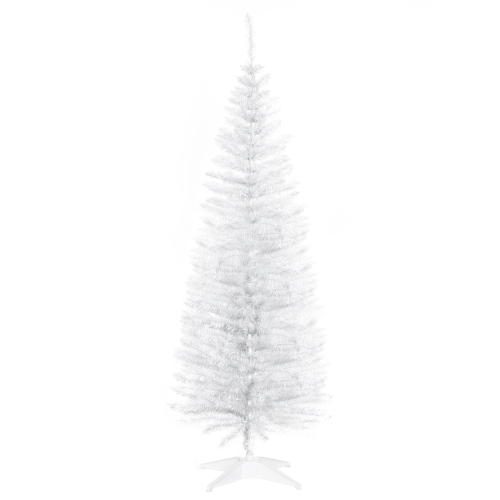 HOMCOM  5' Pencil Christmas Tree, Slim Artificial Xmas Tree With Realistic Branches, Sturdy Stand In White