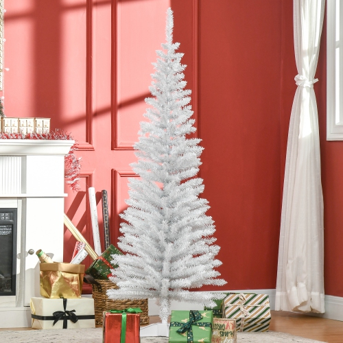HOMCOM 5' Pencil Christmas Tree, Slim Artificial Xmas Tree with Realistic Branches, Sturdy Stand, White