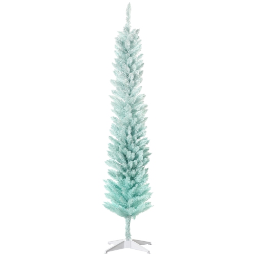 HOMCOM  5' Pencil Christmas Tree, Slim Artificial Xmas Tree With Realistic Branches, Sturdy Stand, Gradient In Blue