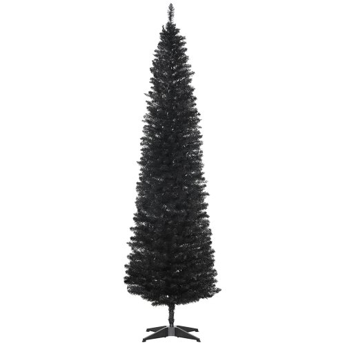 HOMCOM  7' Pencil Christmas Tree, Slim Artificial Xmas Tree With Realistic Branches, Sturdy Stand In Black