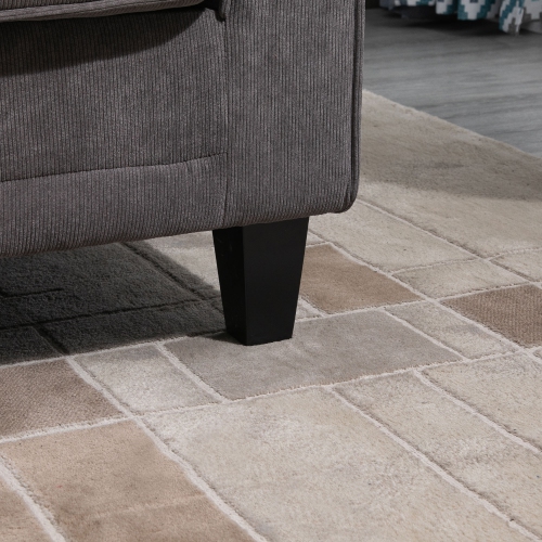 HOMCOM Modern 3-Seater Sofa, Upholstered Corduroy Fabric Couch with Pine Wood Legs, Pillows, Rolled Arms for Living Room, Light Grey