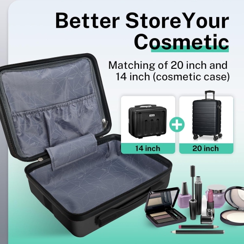 Coolhut Carry on Luggage 2 Piece Set, 20" Suitcase+ 14" Mini Cosmetic Cases, Hardside Luggage Sets USB Suitcase with Wheels, TSA Lock