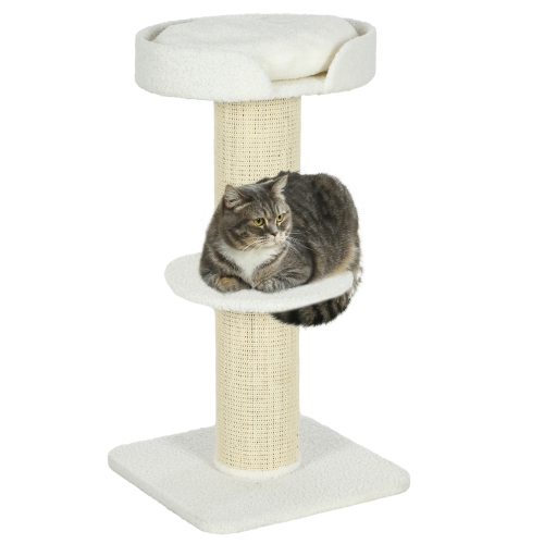 PawHut 36"H Large Cat Scratching Post for Indoor Cats, Bold Cat Tree Multi-Level Kitty Tower with Sisal Mat Scratch Rope, Pet Bed, Removable Cushion,