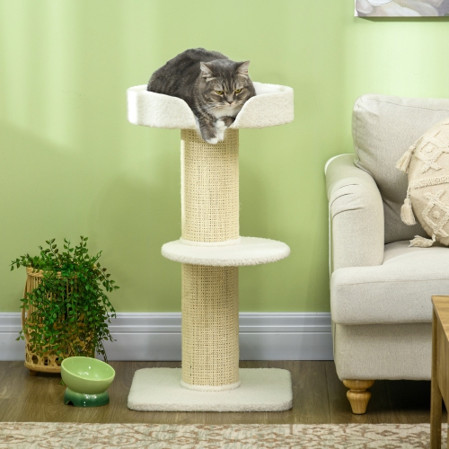 PawHut 36"H Large Cat Scratching Post for Indoor Cats, Bold Cat Tree Multi-Level Kitty Tower with Sisal Mat Scratch Rope, Pet Bed, Removable Cushion,