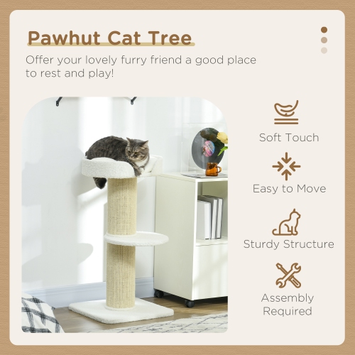 PawHut 36"H Large Cat Scratching Post for Indoor Cats, Bold Cat Tree Multi-Level Kitty Tower with Sisal Mat Scratch Rope, Pet Bed, Removable Cushion,