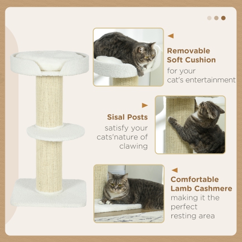 PawHut 36"H Large Cat Scratching Post for Indoor Cats, Bold Cat Tree Multi-Level Kitty Tower with Sisal Mat Scratch Rope, Pet Bed, Removable Cushion,