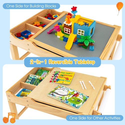 Costway Kids Multi Activity Play Table Wooden Building Block Desk w/ Storage Paper Roll