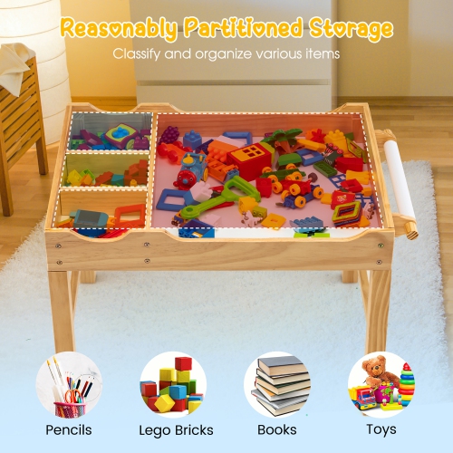 Costway Kids Multi Activity Play Table Wooden Building Block Desk w/ Storage Paper Roll