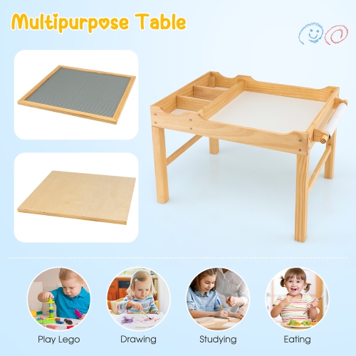 Costway Kids Multi Activity Play Table Wooden Building Block Desk w/ Storage Paper Roll
