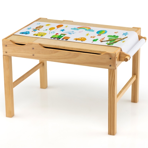 Costway Kids Multi Activity Play Table Wooden Building Block Desk w/ Storage Paper Roll