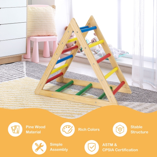 Costway Climbing Triangle Ladder, Wooden Triangle Climber, Educational Triangle Climber