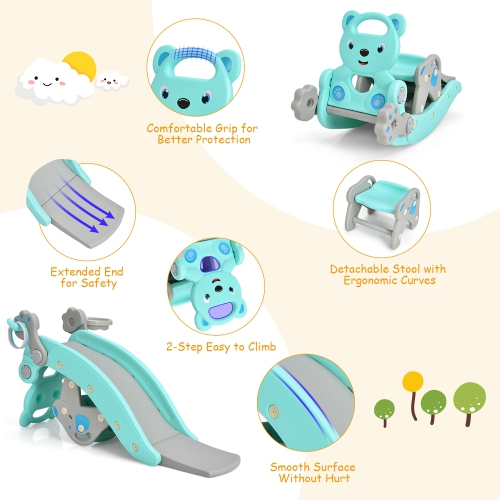 Ensemble de jeu avec glissoire et cheval à bascule 4-en-1 de Costway avec panier de basketball