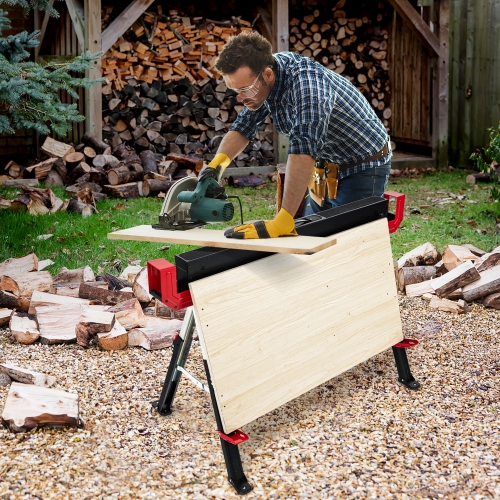 Chevalet de sciage pliant de Costway, paq. 2, robuste, réglable avec bras de soutien, capacité de 2600 LB