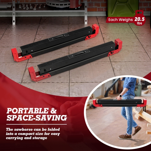 Chevalet de sciage pliant de Costway, paq. 2, robuste, réglable avec bras de soutien, capacité de 2600 LB