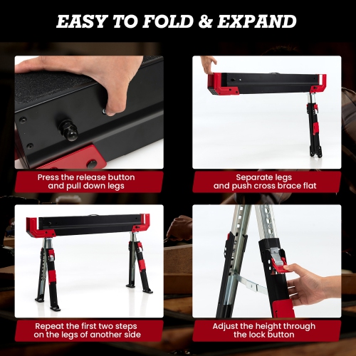 Chevalet de sciage pliant de Costway, paq. 2, robuste, réglable avec bras de soutien, capacité de 2600 LB