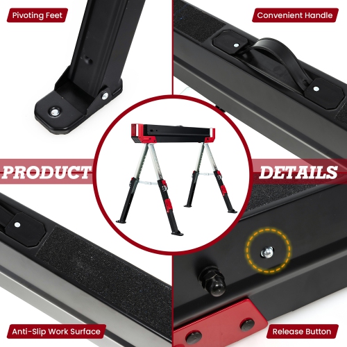 Chevalet de sciage pliant de Costway, paq. 2, robuste, réglable avec bras de soutien, capacité de 2600 LB