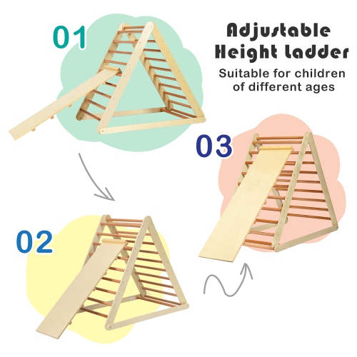 Support d'escalade d'intérieur en triangle pliable en bois avec échelle de Costway pour tout-petit