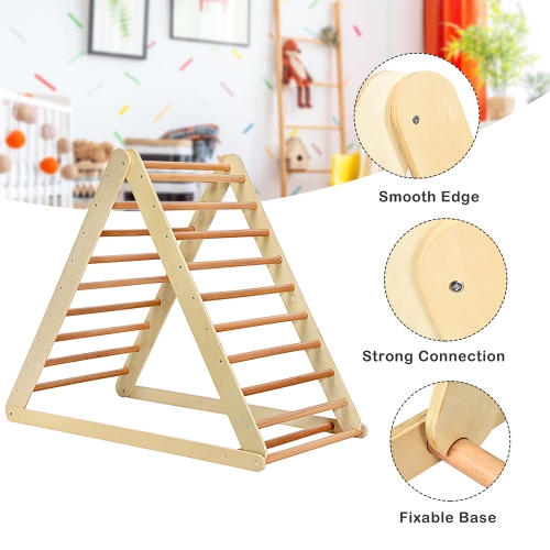 Support d'escalade d'intérieur en triangle pliable en bois avec échelle de Costway pour tout-petit