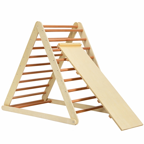 Support d'escalade d'intérieur en triangle pliable en bois avec échelle de Costway pour tout-petit