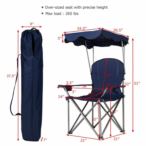Costway Portable Folding Beach Canopy Chair W/ Cup Holders Bag Camping Hiking Outdoor