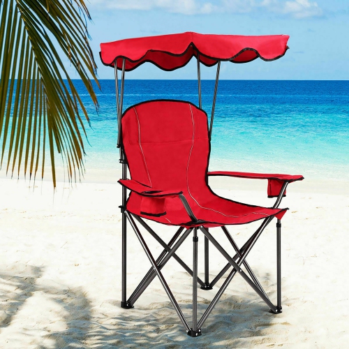 Costway Portable Folding Beach Canopy Chair W/ Cup Holders Bag Camping Hiking Outdoor