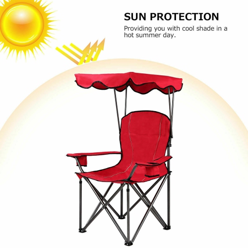 Costway Portable Folding Beach Canopy Chair W/ Cup Holders Bag Camping Hiking Outdoor