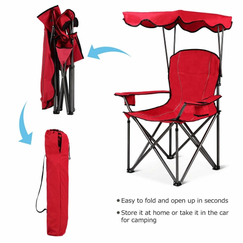 Costway Portable Folding Beach Canopy Chair W/ Cup Holders Bag Camping Hiking Outdoor