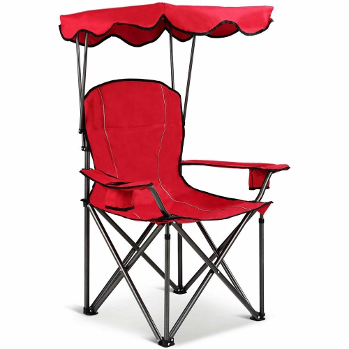 Costway Portable Folding Beach Canopy Chair W/ Cup Holders Bag Camping Hiking Outdoor