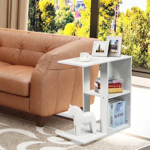 Table d'appoint à 3 niveaux avec tablette de rangement de Costway - Blanc